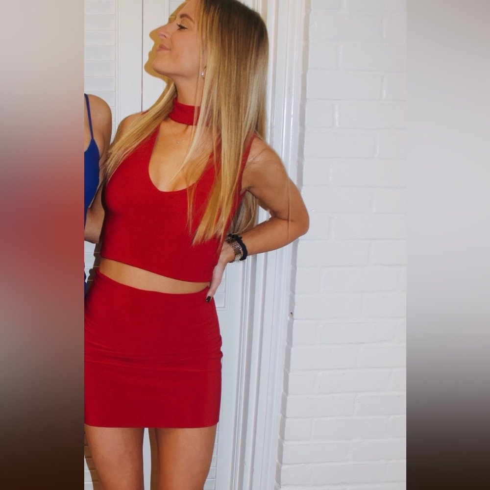 Brooklyn Karma Red Two Piece Top & Skirt Set